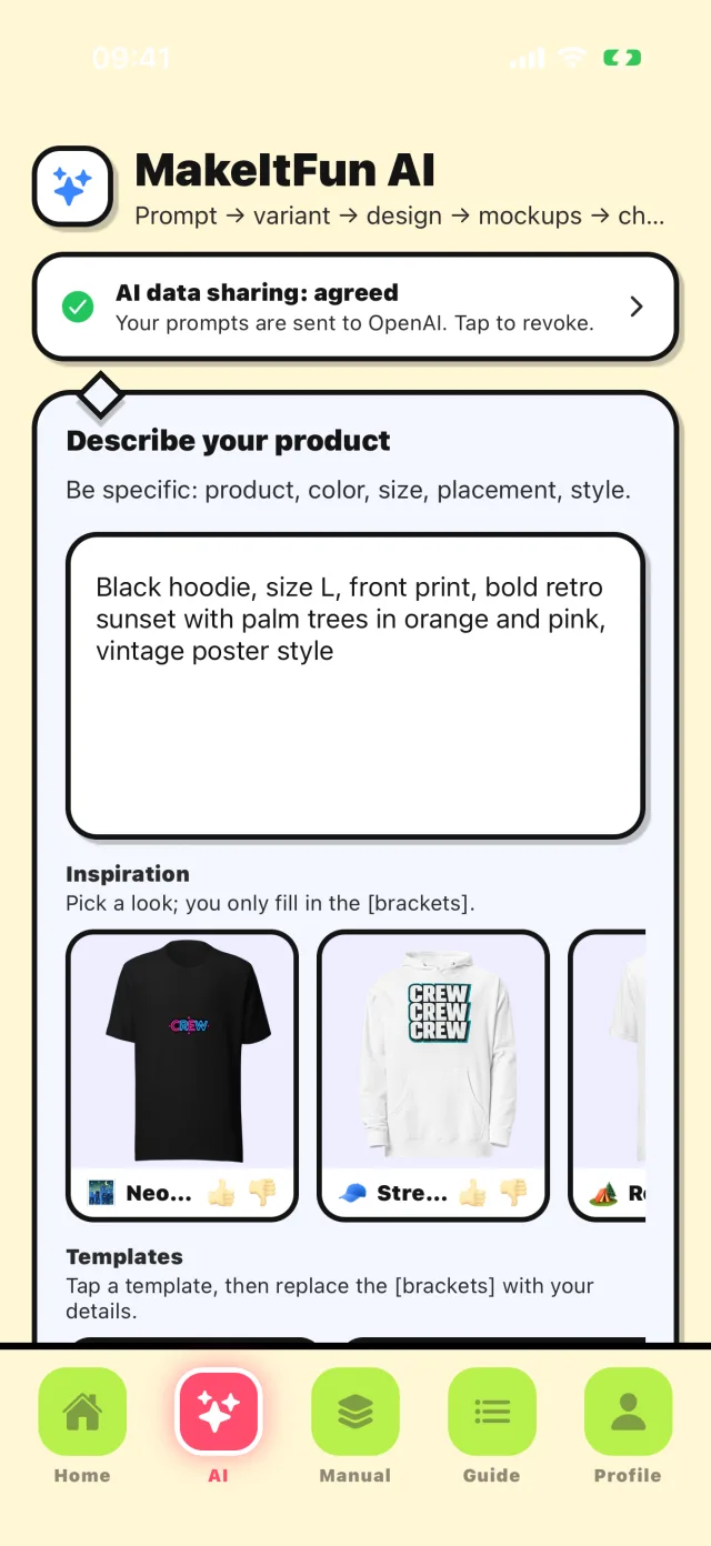 AI Designer screen